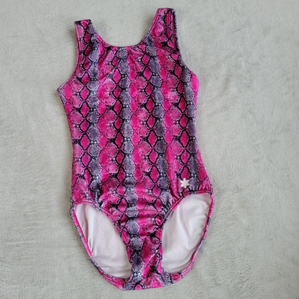 Pink Snakeskin Print Velvet Swimsuit Leotard Body